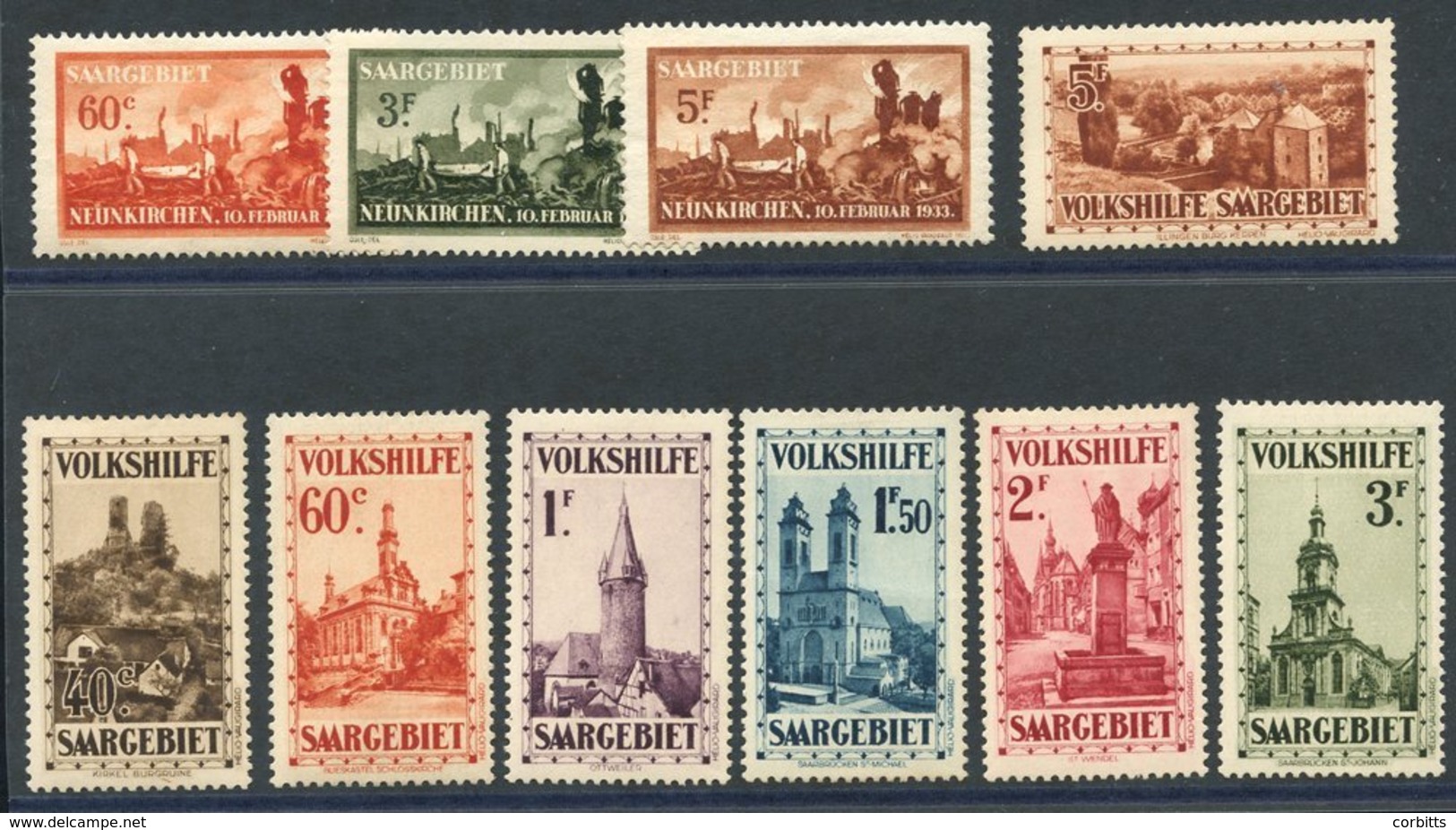 1932 Christmas Charity Views Set M, SG.159/165, 1933 Neunkirchen Explosion Disaster Set M, SG.166/8. (10) Cat. £505 - Otros & Sin Clasificación