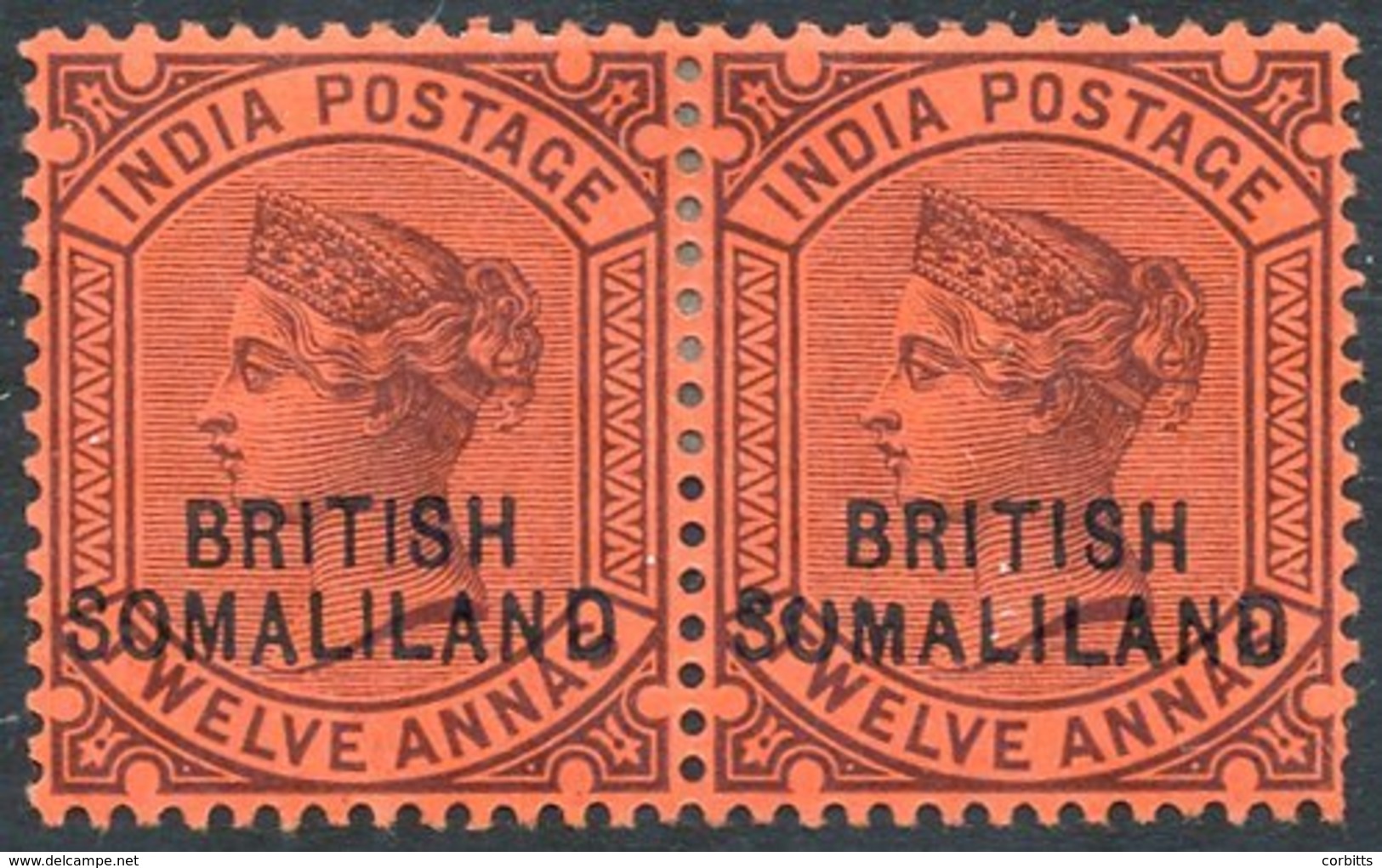 1903 Sept 12a Purple/red Horizontal Pair Incl. Variety 'SUMALILALND' For SOMALILAND, SG.20b, Two Missing Perfs At Lower  - Sonstige & Ohne Zuordnung