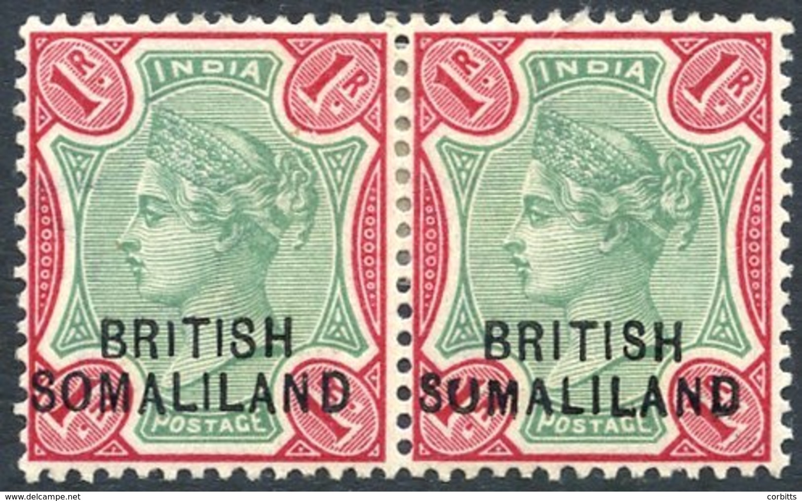 1903 Sept 1r Green & Aniline Carmine, Fine M Horizontal Pair Incl. Variety 'SUMALILAND' For SOMALILAND, SG.21b. (2) Cat. - Sonstige & Ohne Zuordnung