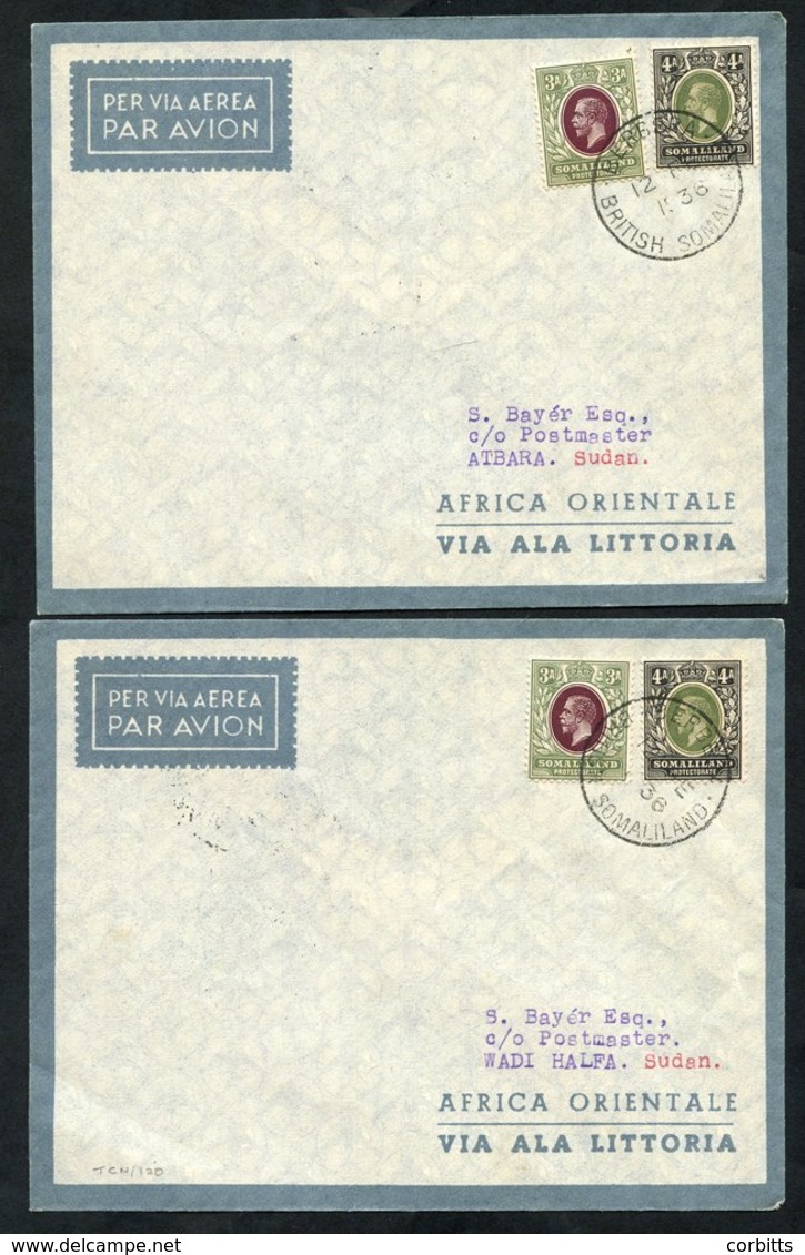 1935 Dec 18th ALA LITTORIA First Flight Cover Berbera - Atbara, Sudan, Franked 3a & 4a Defins Company Cover, Another For - Sonstige & Ohne Zuordnung