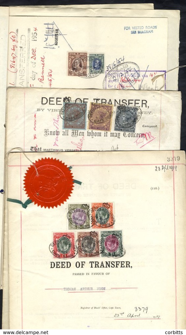 1890's-1950's Document Bearing Appropriate Revenue Stamps Incl. Cape Values To QV £1 & £5, Also KEVII £1, KGV To £5 Vari - Autres & Non Classés