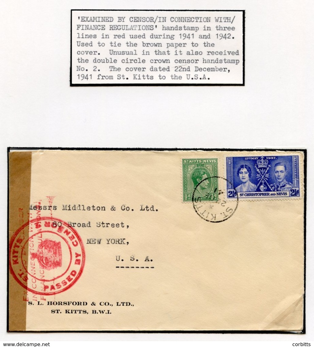 1941 (22 Dec) Envelope To USA, Franked At 3d, Showing Brown Sealing Tape At Left Tied By Circular 'ST.KITTS/Crown/PASSED - Sonstige & Ohne Zuordnung