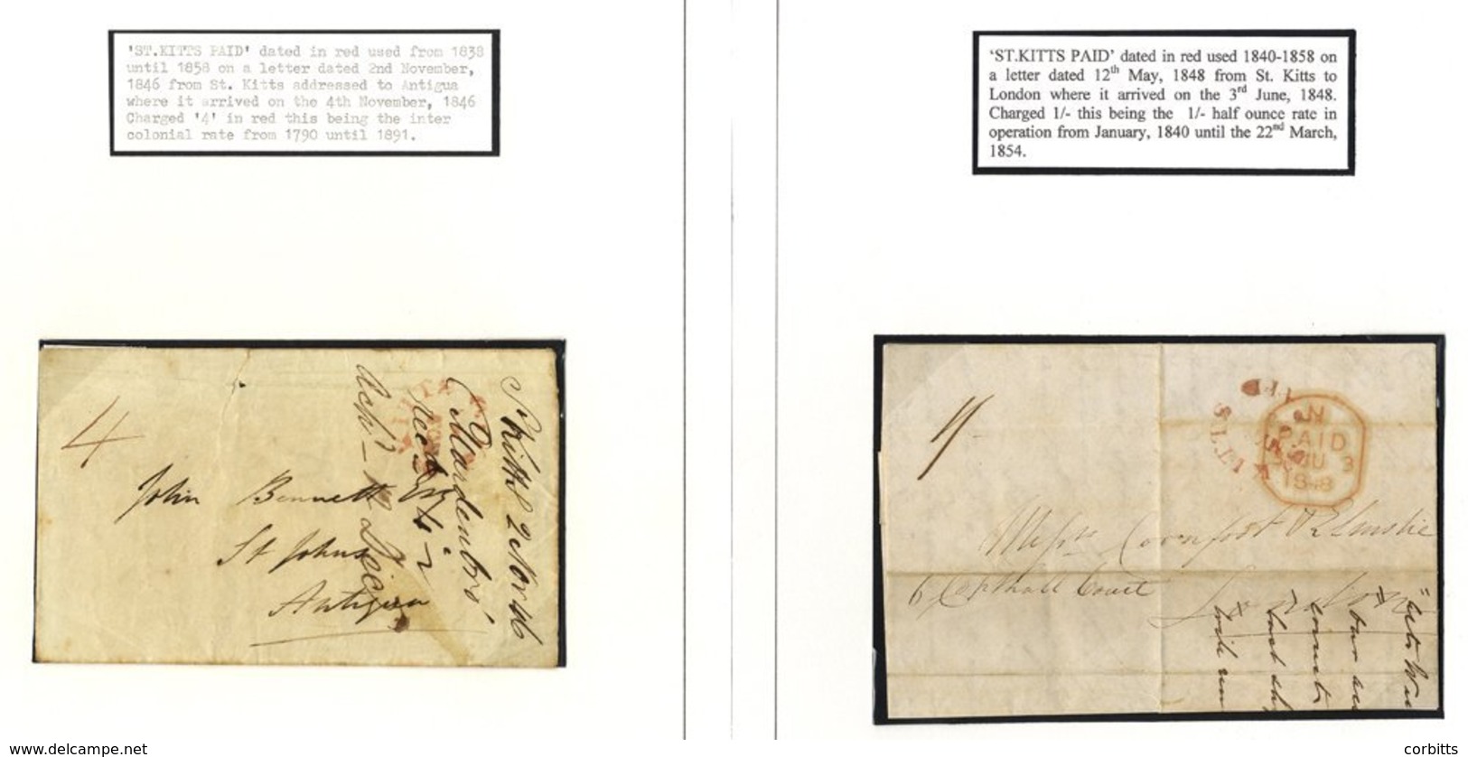 1846 (2 Nov) Envelope (faults) To Antigua Rated '4,' 1848 (12 May) Entire Letter (filing Creases) To London Rated '1/-'  - Sonstige & Ohne Zuordnung