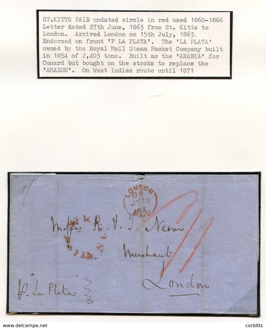 1863 (27 June) Entire To London, Rated '11' Showing Fine Circular Undated ST. KITTS/PAID' & Paid Arrival C.d.s. (15.7) W - Sonstige & Ohne Zuordnung