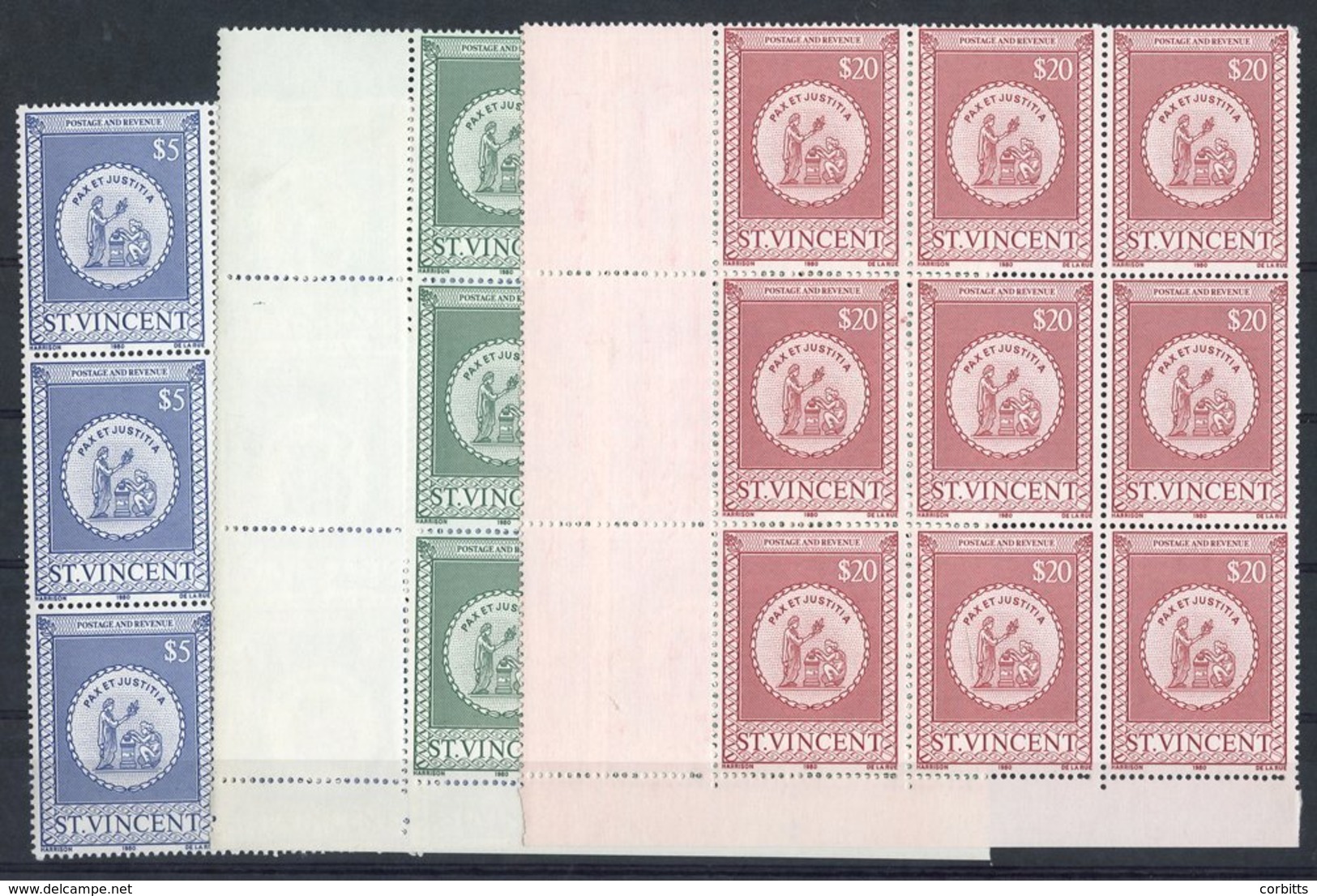1980 Stamps Duty Revenues, $5, $10 & $20 Each UM Block Of Nine (2 Blocks Are Corner Marginals) Barefoot 4/6, Cat. £166+ - Autres & Non Classés