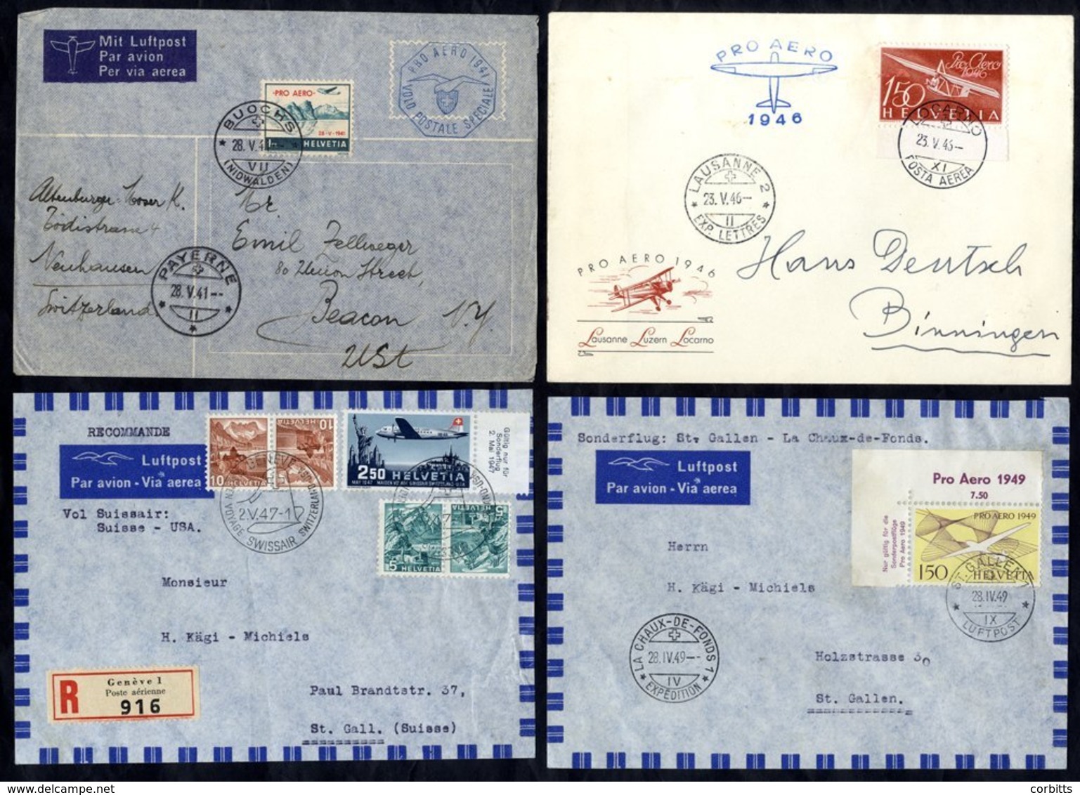 1941-49 Airs Selection Of Pro-aero Covers With Commemorative Stamps & Cachets. (4) - Autres & Non Classés