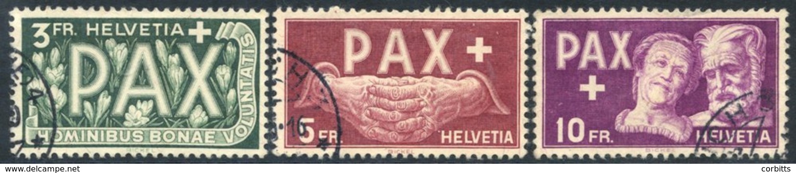 1945 PAX 3f, 5f & 10f, Superb Used, SG.457/9. (3) Cat. £750. - Sonstige & Ohne Zuordnung