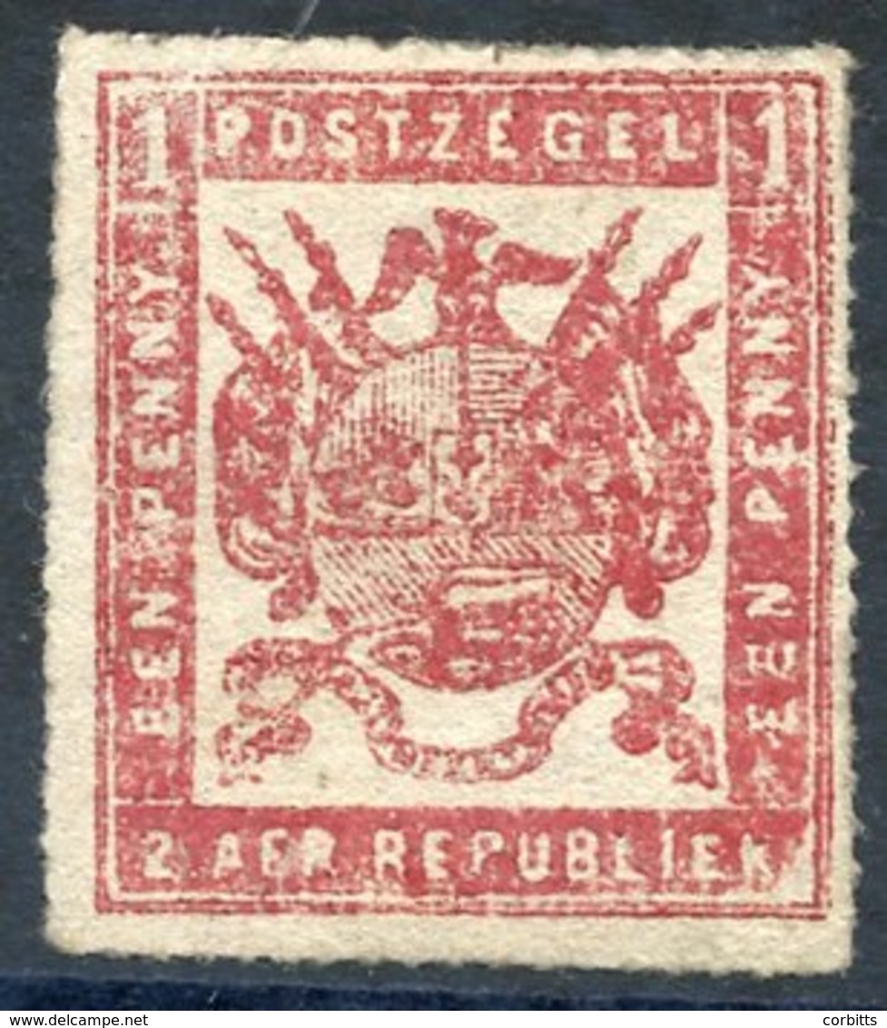 1870 Viljoen Thin Paper Rouletted 15½ To 16 1d Carmine Red, Fresh Unused, SG.10. Rare. (1) Cat. £850 - Autres & Non Classés