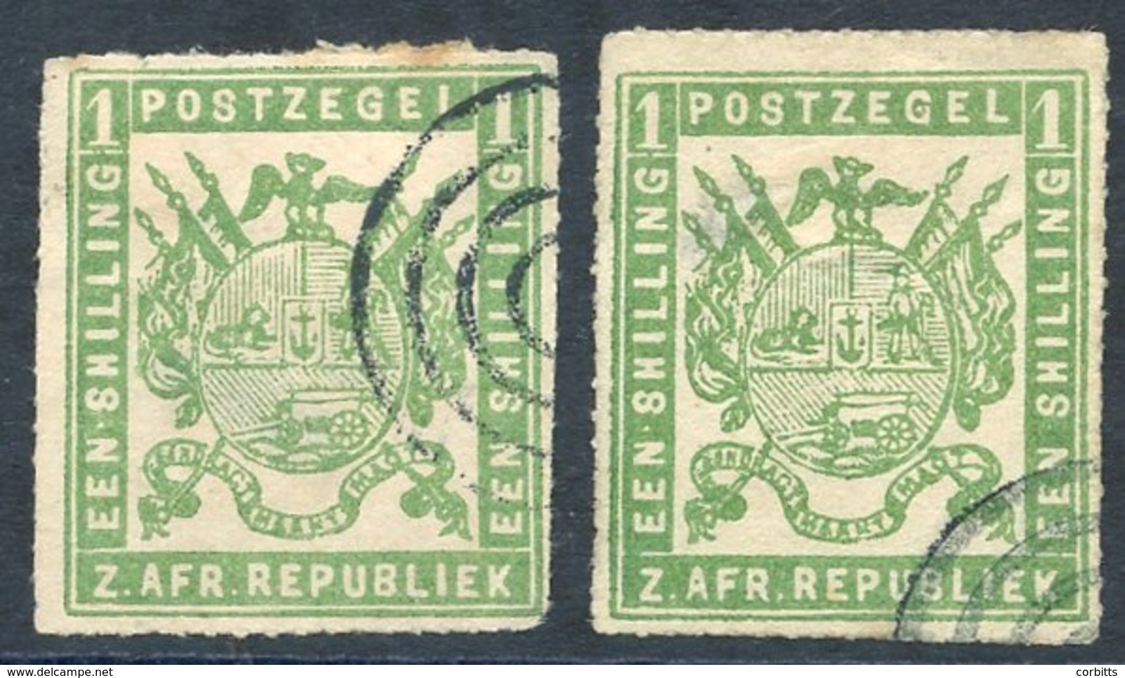 1875-77 Fine Roulette 1s Yellow-green On Stout Paper, Two U Examples But Both With Faults As Often Found, SG,74. (2) Cat - Sonstige & Ohne Zuordnung