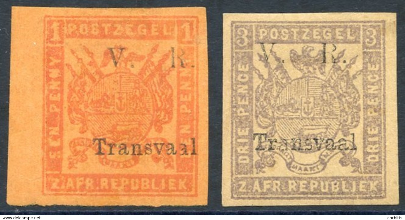 1877-79 Imperf 1d Red/orange, Fine M, Large Margins (part Sheet Margin At Left), Also 3d Mauve/buff Imperf, Large Margin - Sonstige & Ohne Zuordnung