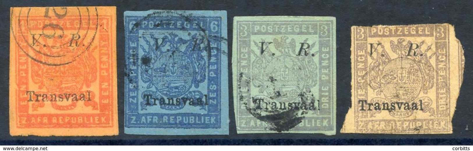 1877-79 V.R Transvaal Imperf Ovpt Type 7 (sloped V.R) 1d Red/orange, 6d Blue/blue, 3d Mauve/green, All Good Used, Also R - Autres & Non Classés