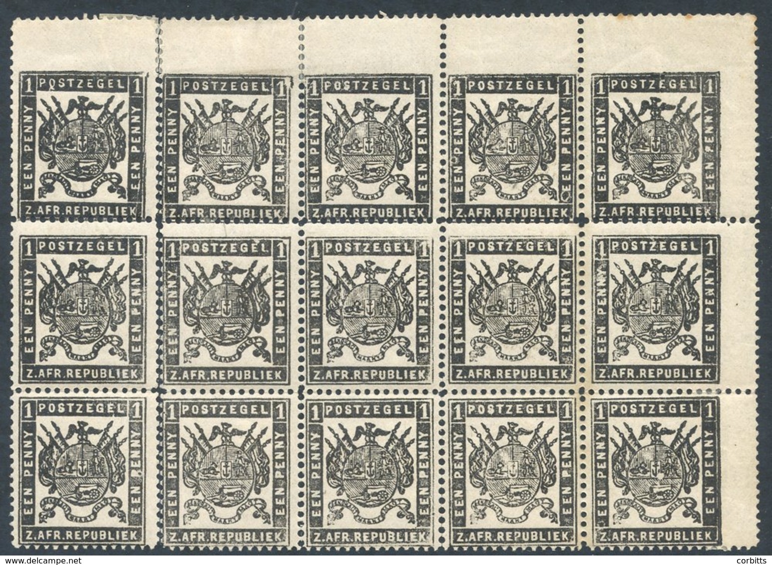 1883 Celliers 1d Grey, Top Right Corner Block Of Fifteen, Fresh M, Mainly UM, Imperf Between Stamps & Margins At Top And - Autres & Non Classés