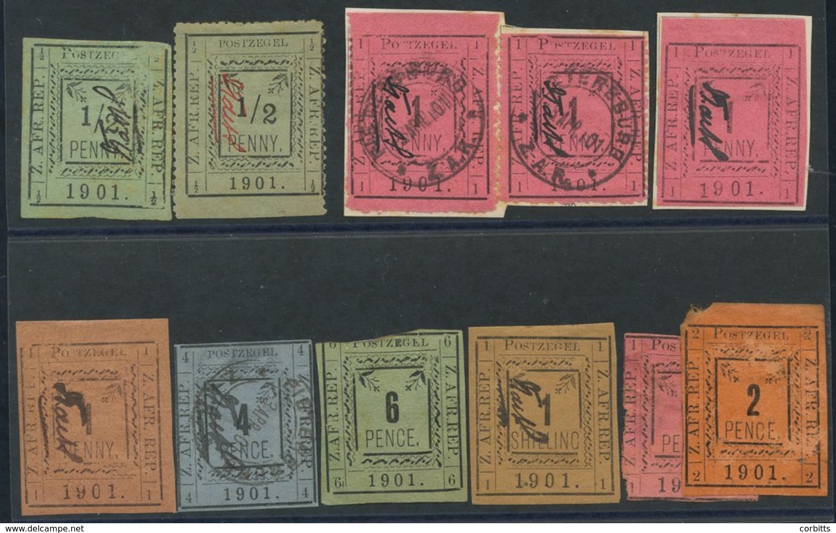 PIETERSBURG 1901 ½d (2) One With Signature In Red, 1d (3) On Red, Also 1d On Salmon (expertised), 4d, 6d, 1s, 1s With No - Sonstige & Ohne Zuordnung