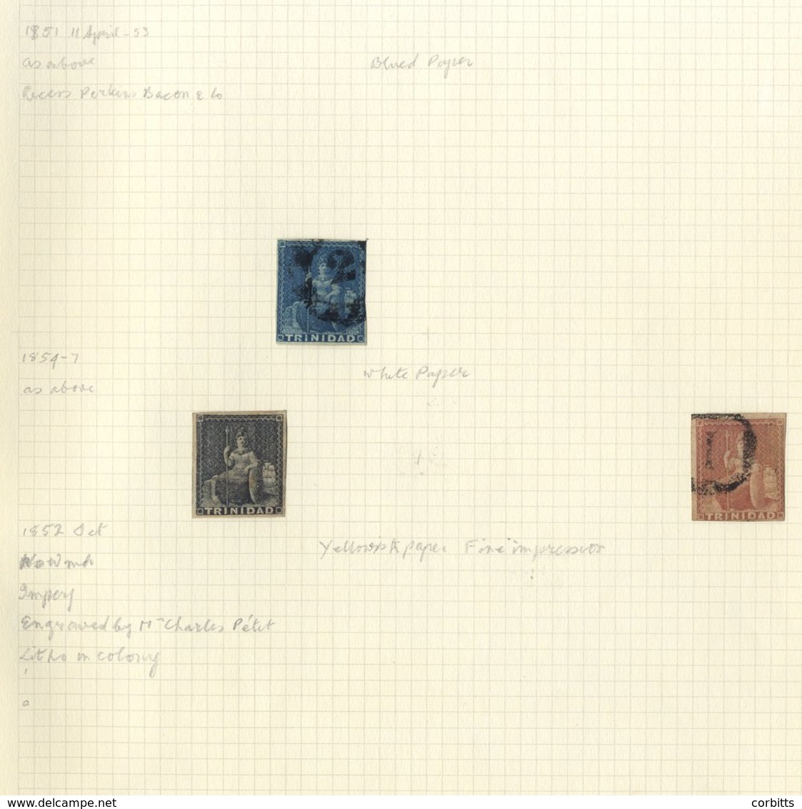 Collection Of M & U On Leaves - TRINIDAD 1851 Sitting Britannias 1d Deep Blue U, 1854 1d Dark Grey O.g, 1863-75 1d (3),  - Sonstige & Ohne Zuordnung
