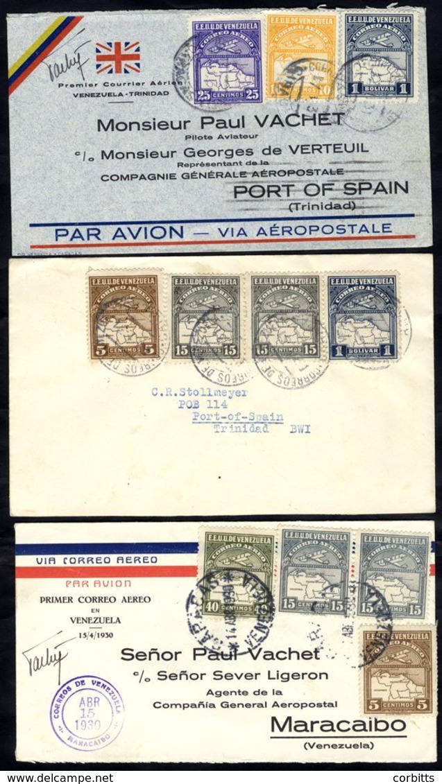 1930-31 First Flight Covers (3) CGA 1930 April 5th Caracas (Maracay) - Maracaibo Special Cover, Pilot Signed 'Vachet' &  - Autres & Non Classés