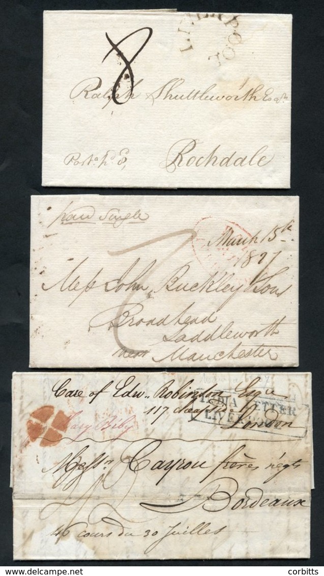 LANCASHIRE 1796-1840 Range Of 14 Covers & Singles Front Incl. 1796 Liverpool Horseshoe, 1805 Bolton Mileage, 1827 Oval P - Sonstige & Ohne Zuordnung