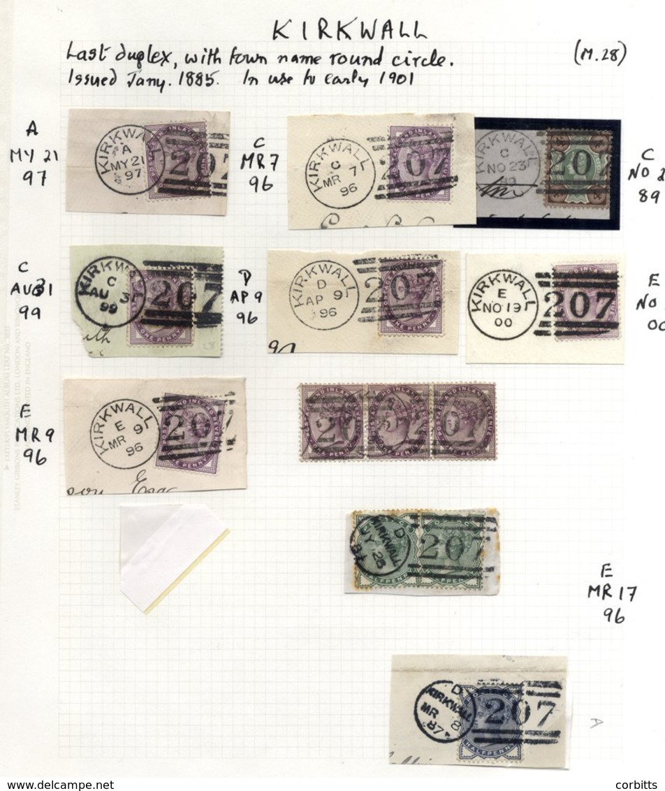 ORKNEY ISLANDS Postmarks Collection QV-QEII Partly Written Up On Leaves, Stamps On & Off Piece, Some Covers, Mainly Kirk - Autres & Non Classés