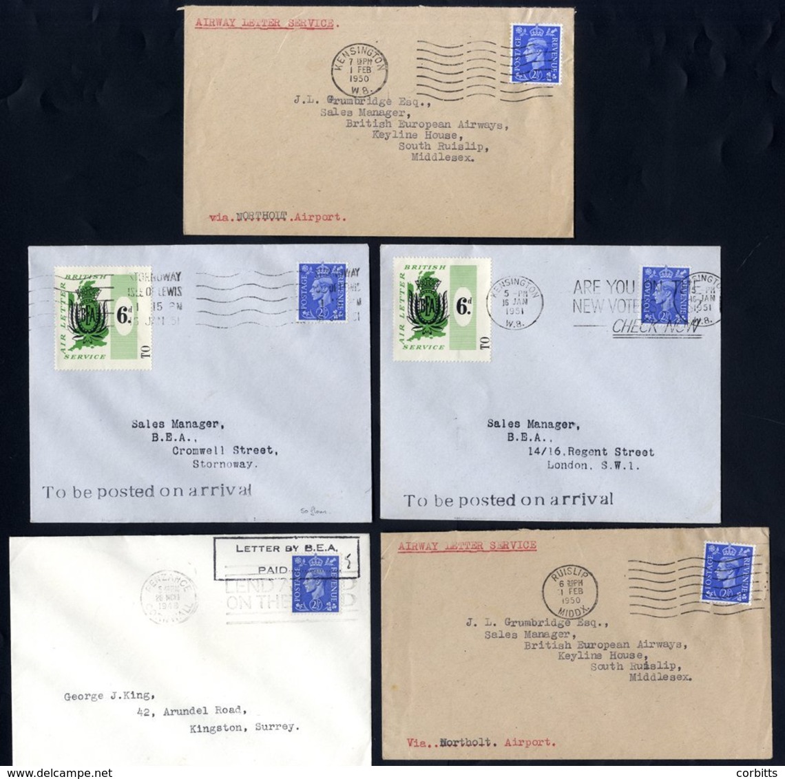 1948-51 First Flight Covers (5) From 1948 BEA Scillies - Penzance Airway Letter Service Cachet 5d Rate, Believed First D - Sonstige & Ohne Zuordnung