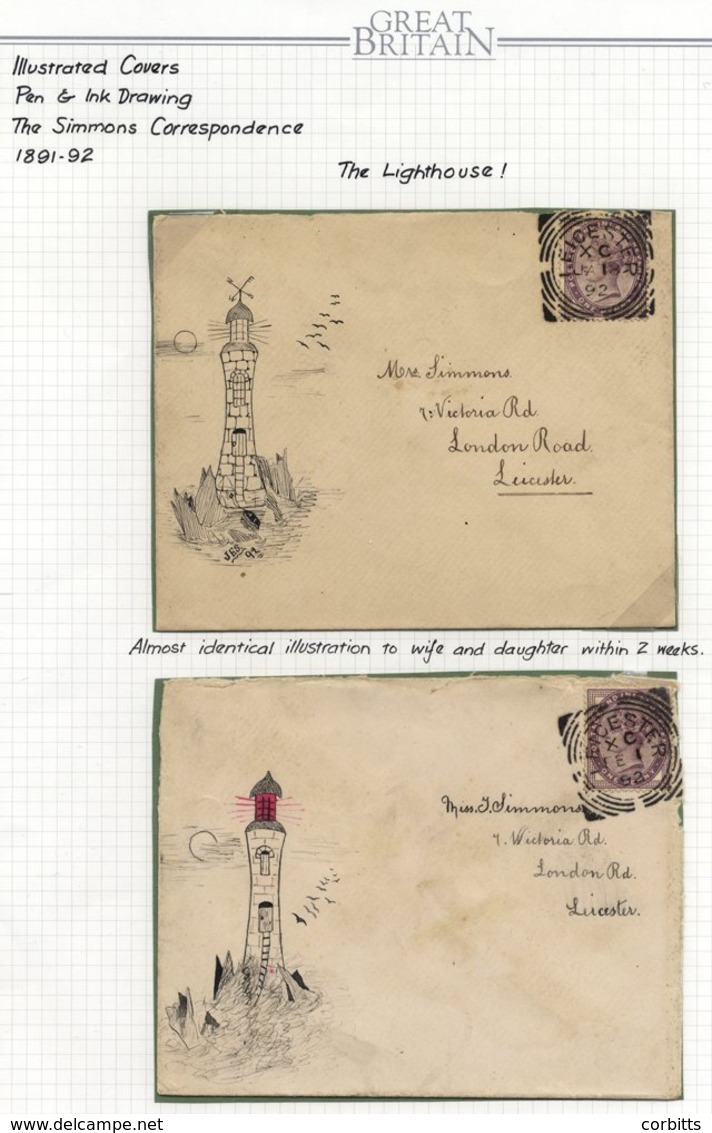 1881-1950 Small Collection Of Hand Illustrated Covers, Mainly Pen & Ink With 1d Lilacs, Subject Matter Incl. Lighthouses - Autres & Non Classés