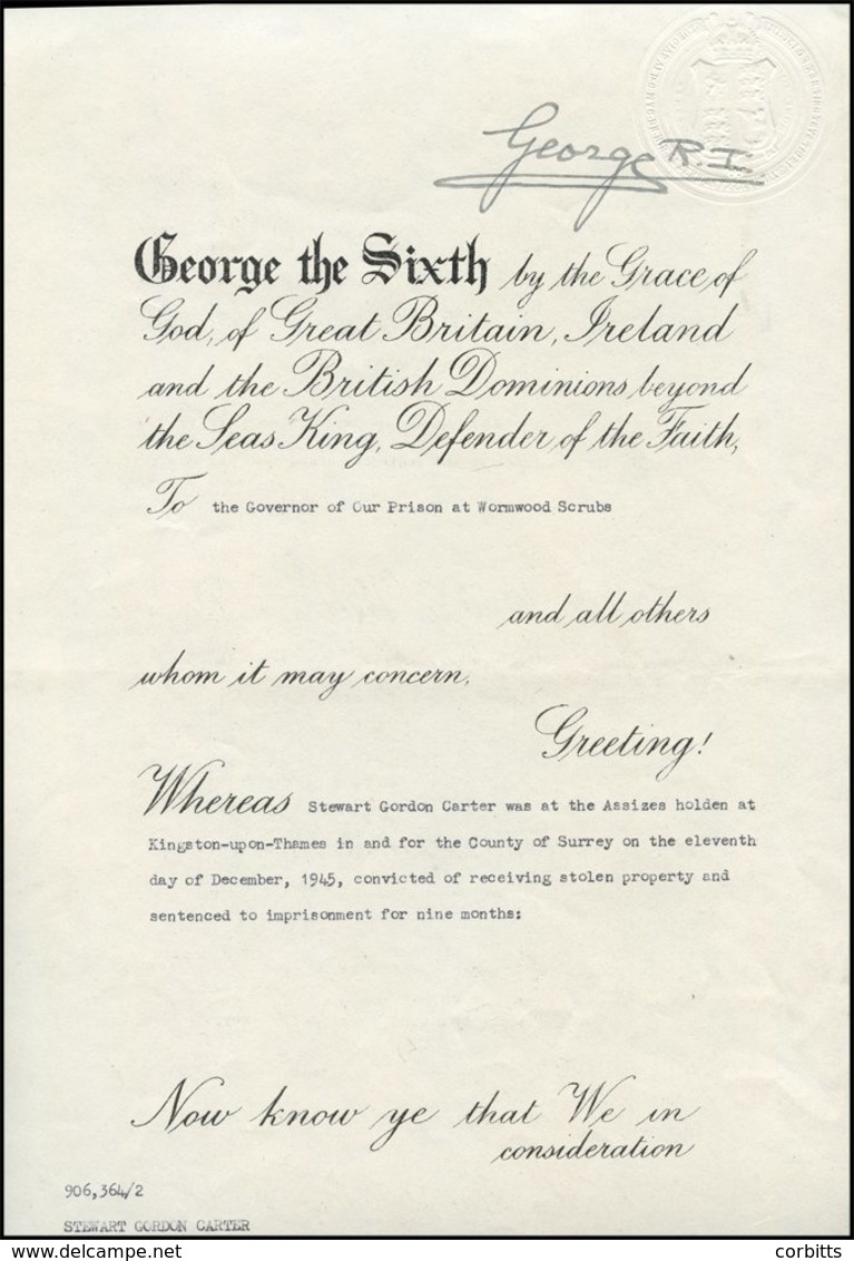 KING GEORGE VI Signature As King At The Head Of Two Pages - Court At St. James's 11th July 1942. The Partly Printed Docu - Autres & Non Classés