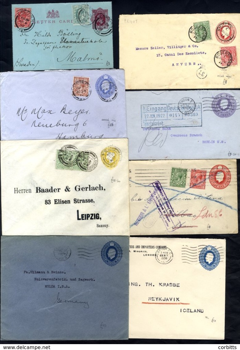 KEVII & KGV Range Of Used Stationery, Much Uprated For Foreign Destinations Incl. Added Stationery Cut-outs, Censored, R - Autres & Non Classés