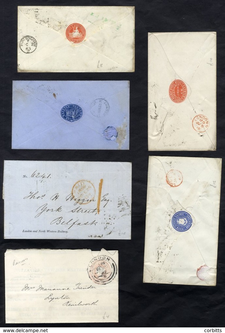 1856-78 Railway Company Envelopes With Embossed Seals (4) And LNWR & GER Dividend Notices, Small Faults. (6) - Sonstige & Ohne Zuordnung