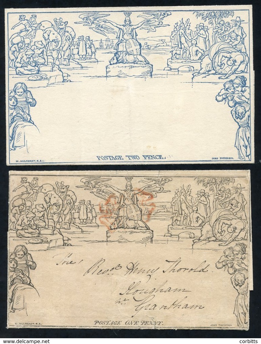 1840 Twopenny Letter Sheet (a95) Unused Example With Vertical Crease, One Penny Letter Sheet (Stereo Covered By Black Se - Otros & Sin Clasificación