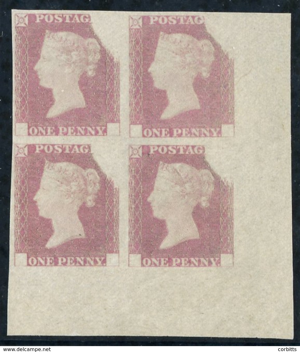 1841 1d Rainbow Trial (state 2). Superb Unused Corner Marginal Block Of Four Printed By Perkins Bacon On Thin Wove Paper - Autres & Non Classés