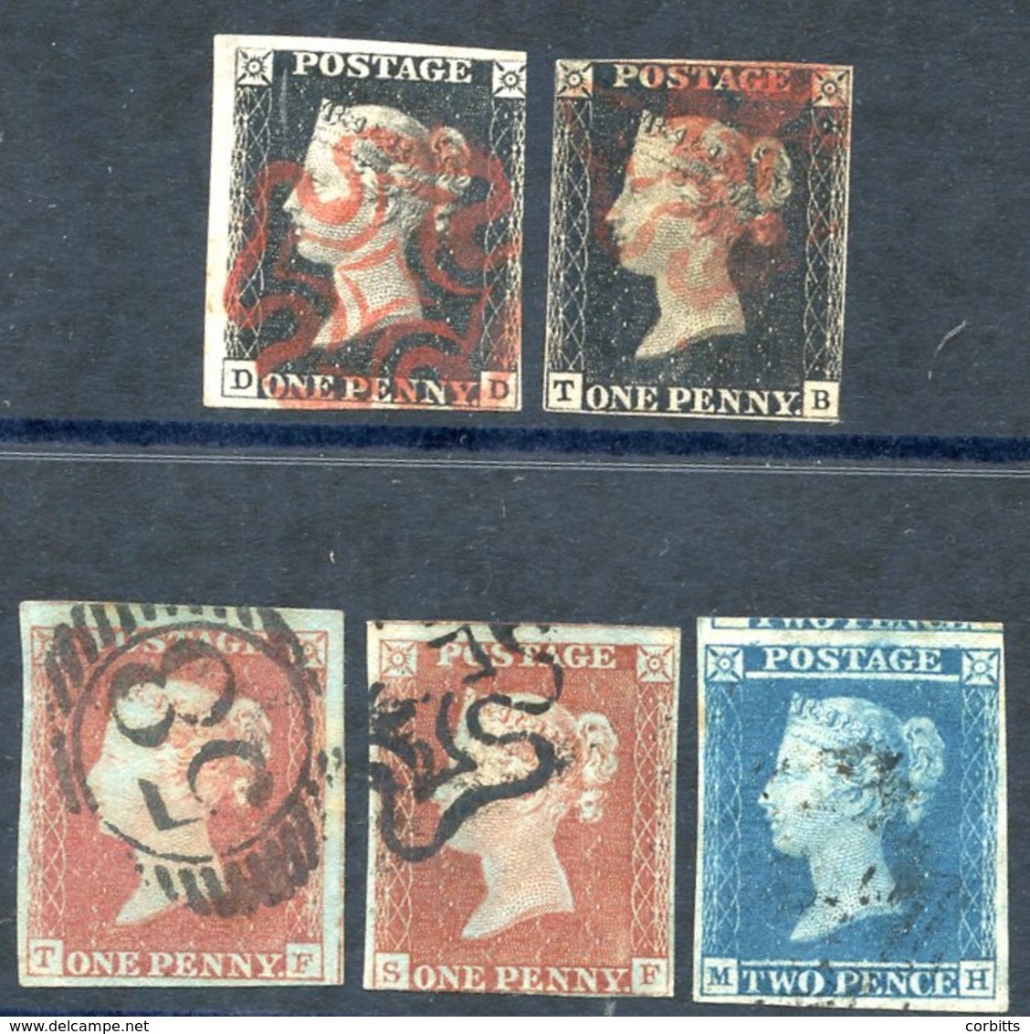 UNPLATED DD (three Margins), TB Touching Or Very Close, Both Cancelled In Red, Also 1841 1d (2) & 2d. (5) - Autres & Non Classés