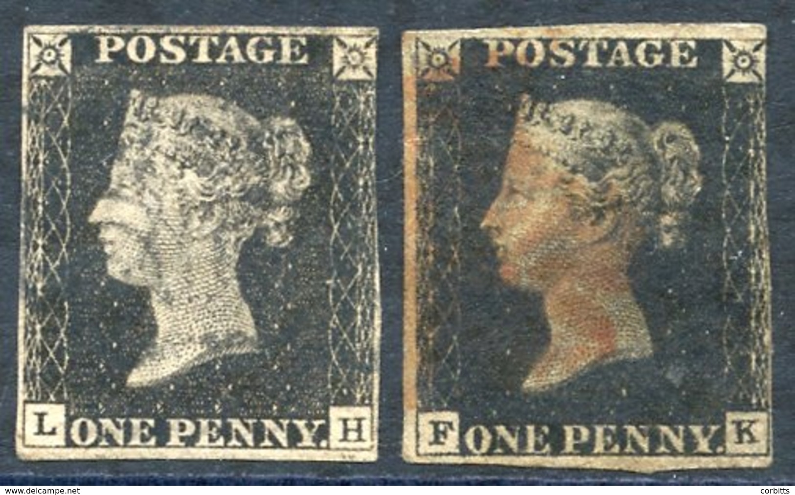 Plate 1a LH, Cancelled Black MC & Pl.5 FK Cancelled Red MC, Both Cut Into Right Side. (2) - Autres & Non Classés