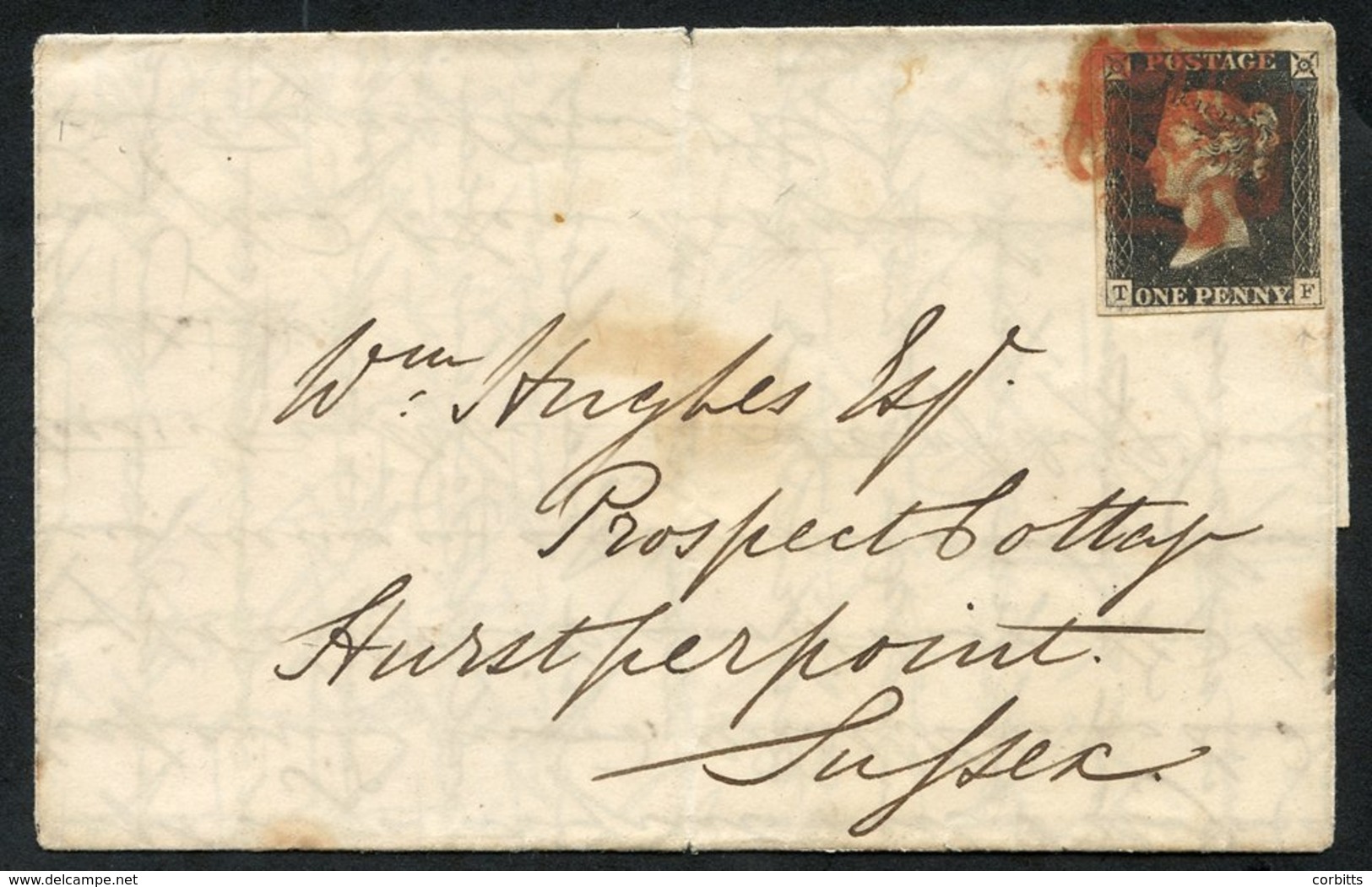 1840 Sept Cover From Hastings To Hurstpierpoint, Sussex Franked Pl.3 TF Four Good Margins Tied Bold MC, Reverse Dispatch - Autres & Non Classés