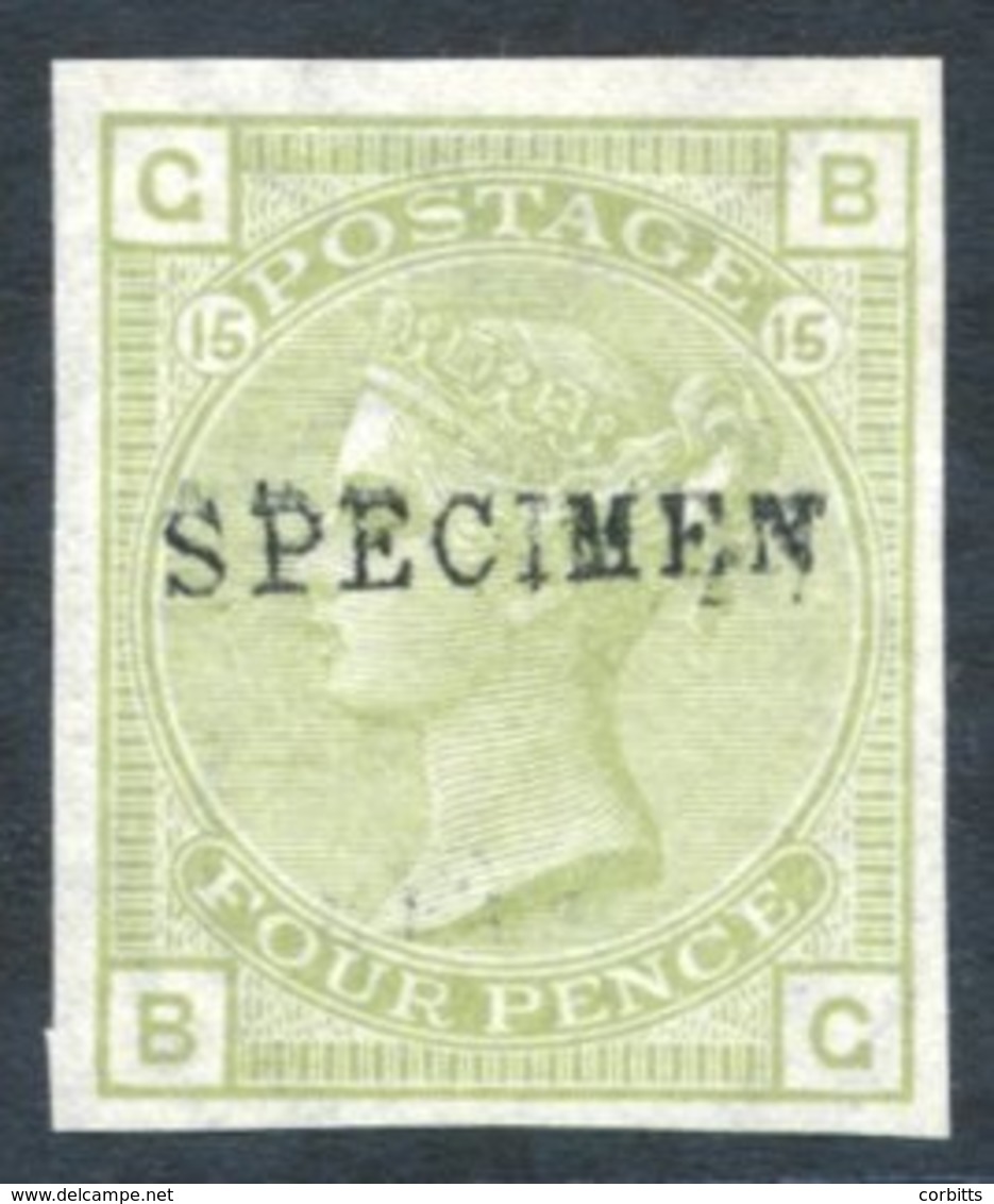 1873-80 4d Sage Green Pl.15, Fine Unused Imperf Example, Optd SPECIMEN Type 4, Spec J64s, SG.153, Cat. £525. - Autres & Non Classés