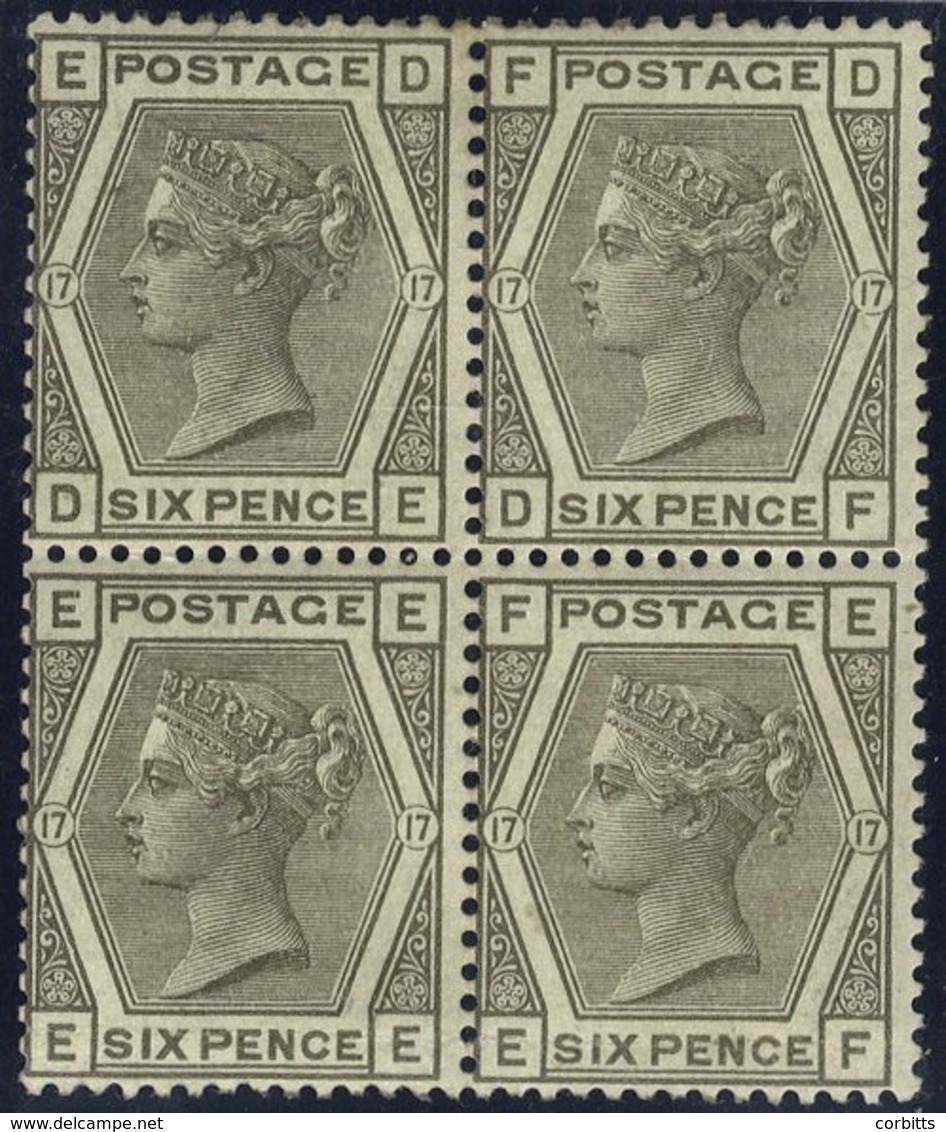 1881 6d Grey Pl.17 (DE-EF) Wmk Crown M Block Of Four, Some Gum Toning & Lower Pair With Horizontal Crease, Still An Attr - Sonstige & Ohne Zuordnung