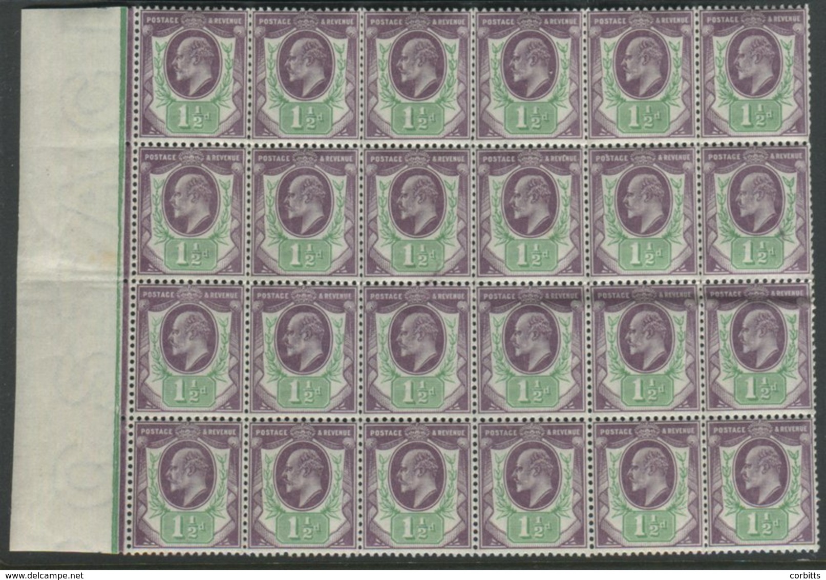 1902 DLR 1½d Slate Purple & Green, Fresh Left Side Marginal UM Block Of 24, Some Gum Creasing Affecting Approx Six Stamp - Autres & Non Classés