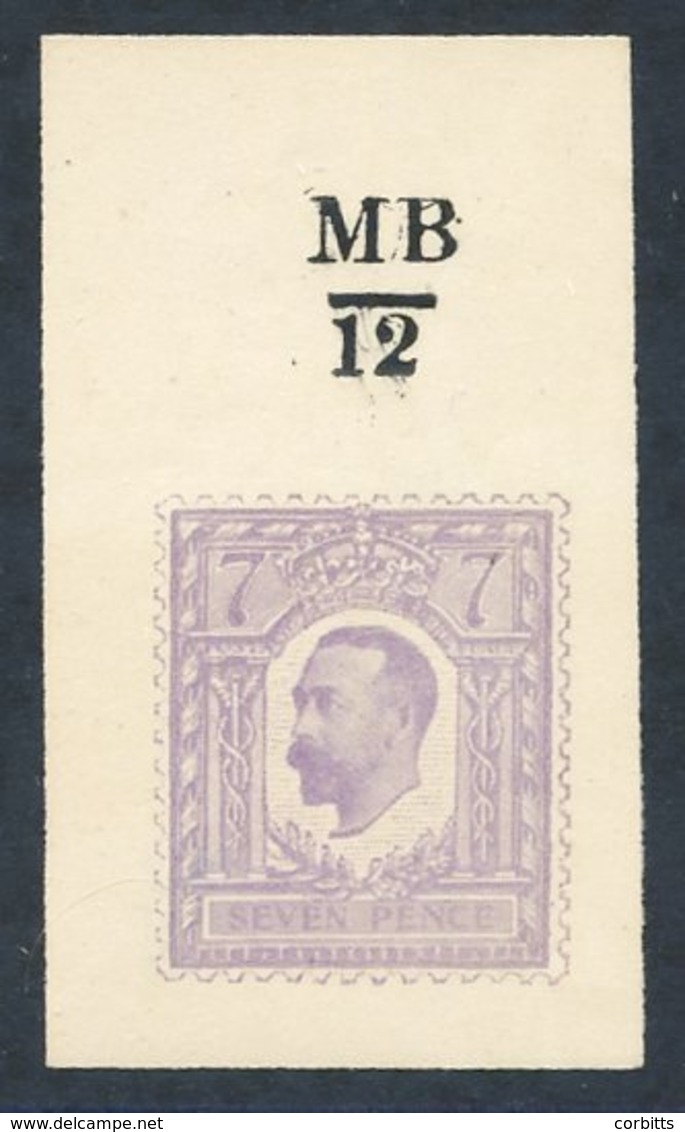 1910 Half Tone Essay Small Format 7d In Pale Violet On Wove Paper (22 X 48mm), Stamped 'MB/12' Fine. (1) - Autres & Non Classés