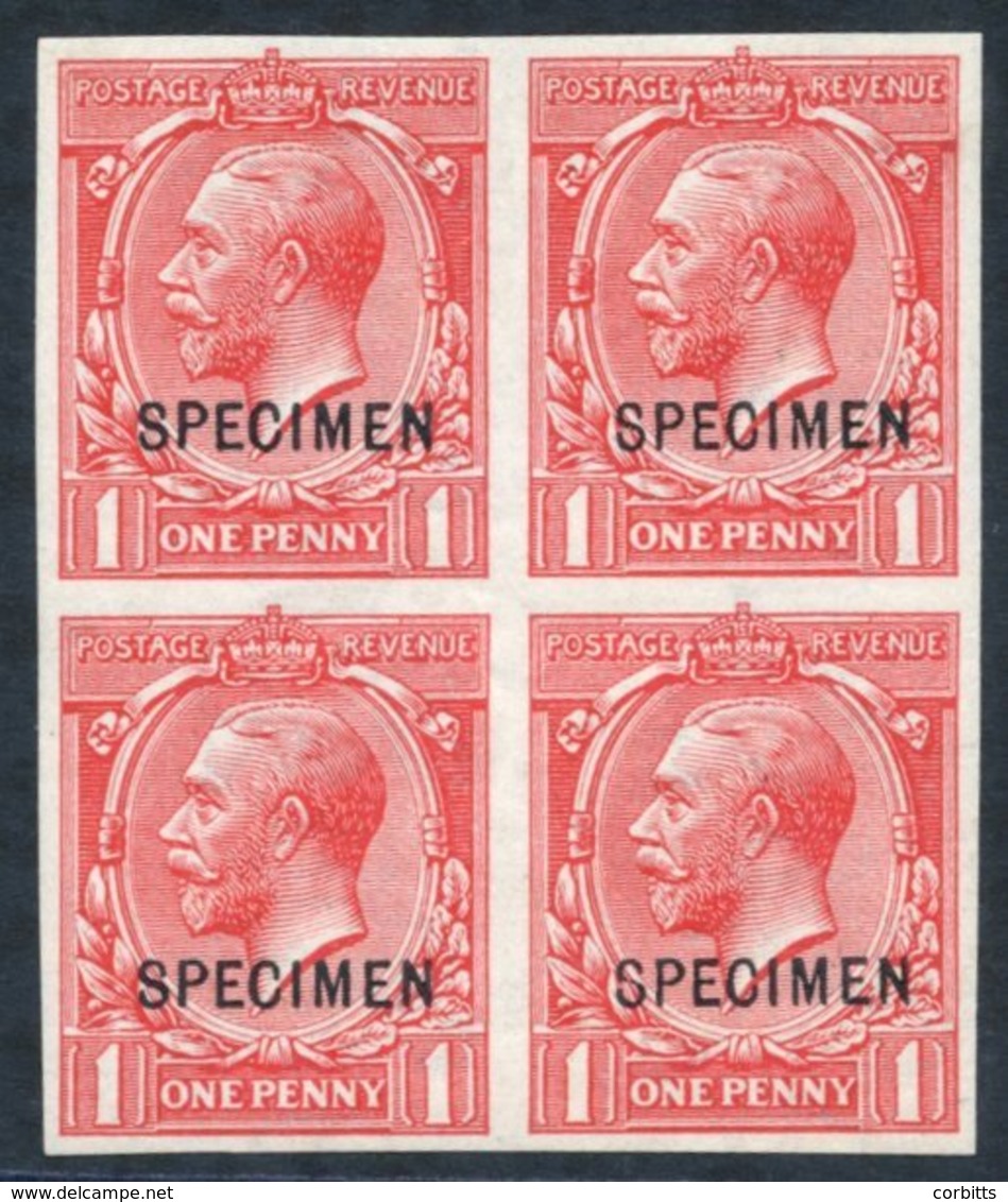 1912 Royal Cypher 1d Imperf Block Of Four, Optd SPECIMEN (Type 26), UM Block Of Four, Spec.N16u. Cat. £360. - Autres & Non Classés