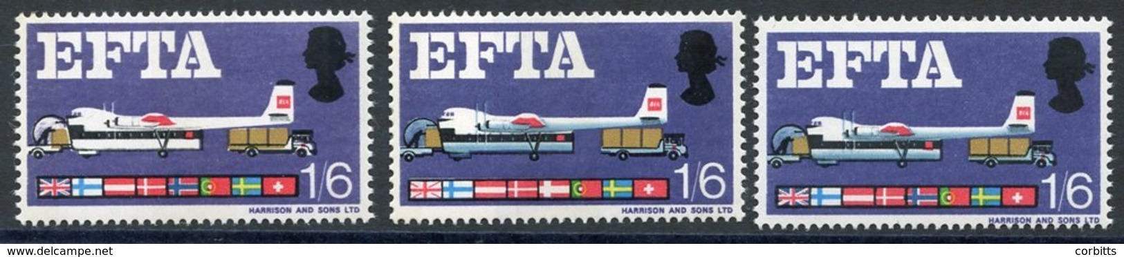 1967 EFTA 1/6d COLOUR BLUE GREY OMITTED (SG.716pd), Another With COLOUR DEEP BLUE OMITTED (SG.716pb), Normal Accompanies - Autres & Non Classés