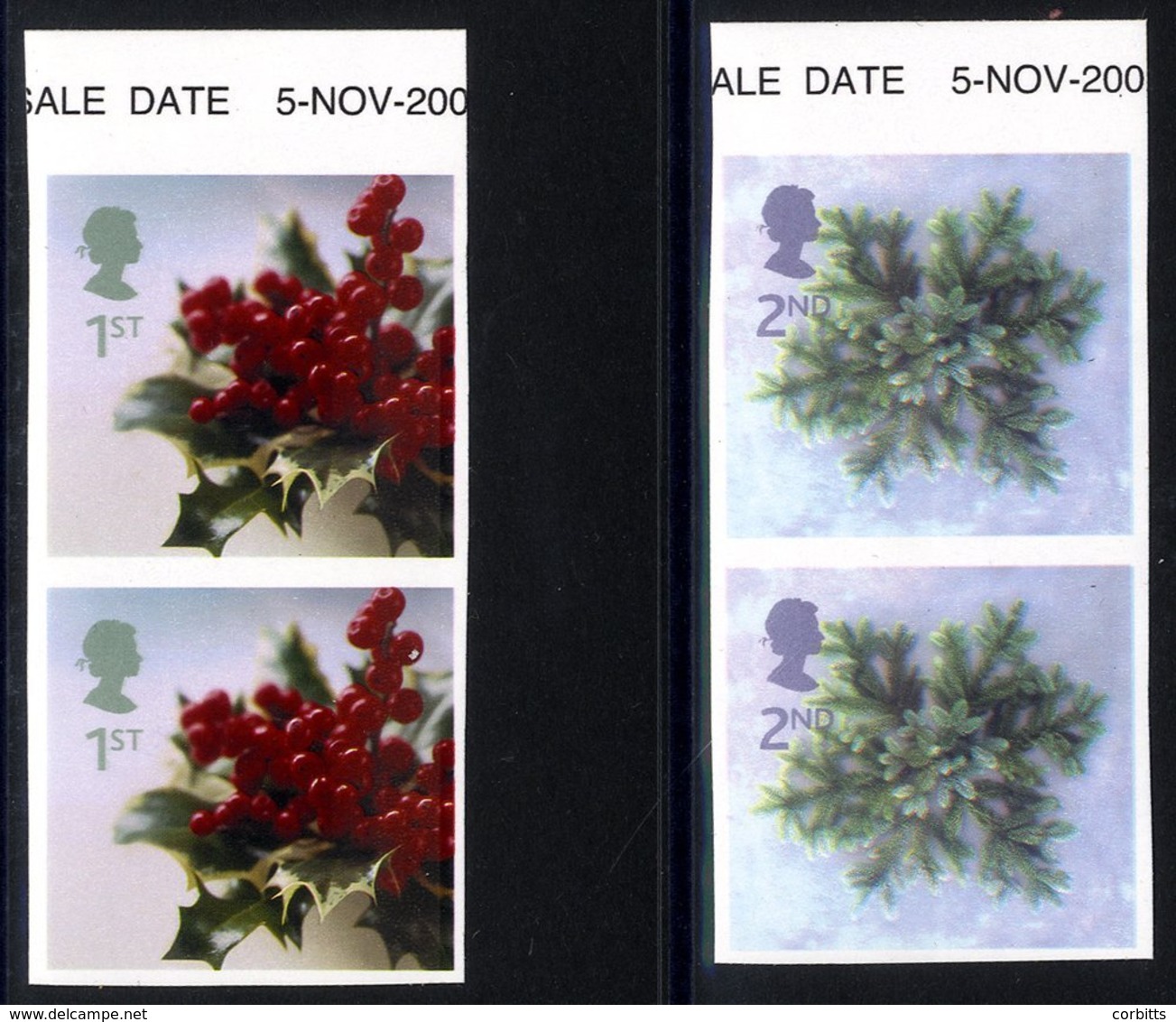 2002 Christmas 1st & 2nd Class Vertical Marginal Imperf Pairs UM, SG.2321b/26. (4) Cat. £405. - Autres & Non Classés