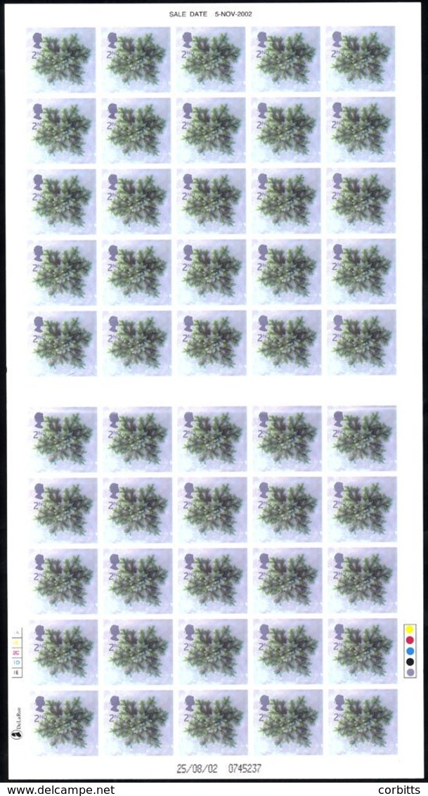 2002 Christmas 2nd Class Self-adhesive Issue, A Complete Sheet Of 50 (5 X 10) Imperf, Horizontal Bend Through Five Stamp - Sonstige & Ohne Zuordnung