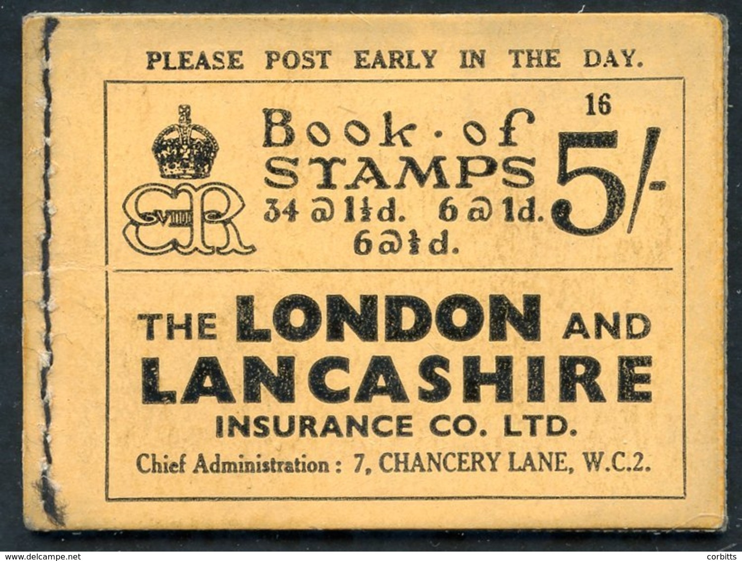 1937 5s (SG.BC4) Edition 16 Advert Pane (15) Inverted, ½d Pane Inverted, Back Cover Small Tone Spot, Fine. Cat. £275 - Autres & Non Classés