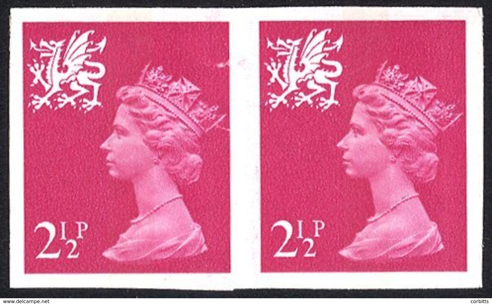 WALES 1971-93 2½p Bright Magenta (centre Band) Gum Arabic Variety Imperf Horizontal Pair, Shows Vertical Paper Creases F - Autres & Non Classés