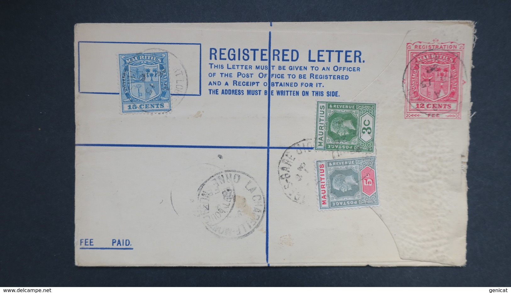 Maurice 1928 Entier Postal Recommandé De Port Louis Avec Complement Pour La France , Registered Letter Mauritius 1928 - Mauritius (...-1967)