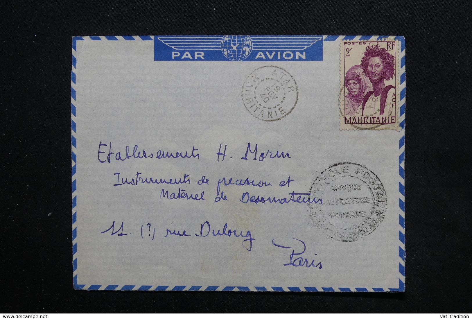 MAURITANIE - Enveloppe De Atar Pour Paris En 1940 Par Avion Avec Contrôle Postal, Affranchissement Plaisant - L 24213 - Cartas & Documentos