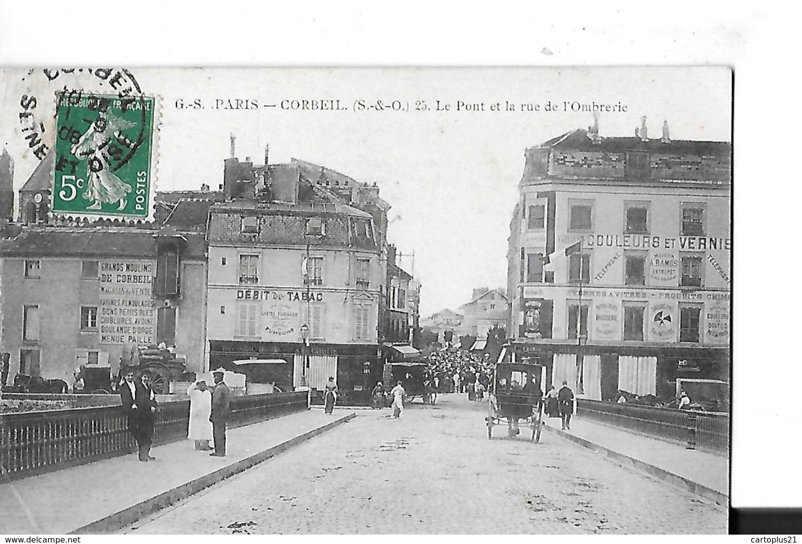 CORBEIL  PONT ET RUE DE L OMBRERIE  TABAC PERSONNAGES Pli Coin Bas   DEPT 91 - Corbeil Essonnes