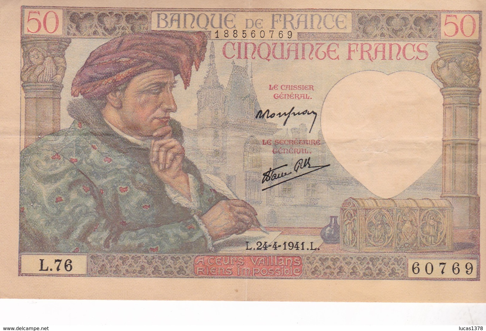 FRANCE / 50 FRANCS / JACQUES COEUR / 24/04/1941 / TTBE - 50 F 1940-1942 ''Jacques Coeur''