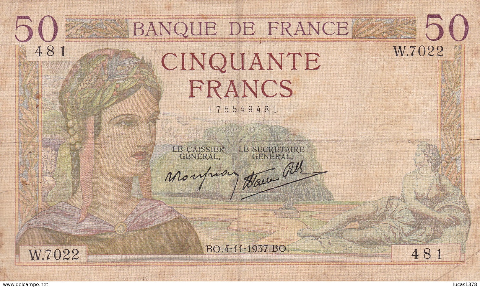 FRANCE / 50 FRANCS / CERES / 04/11/1937 / TBE - 50 F 1934-1940 ''Cérès''