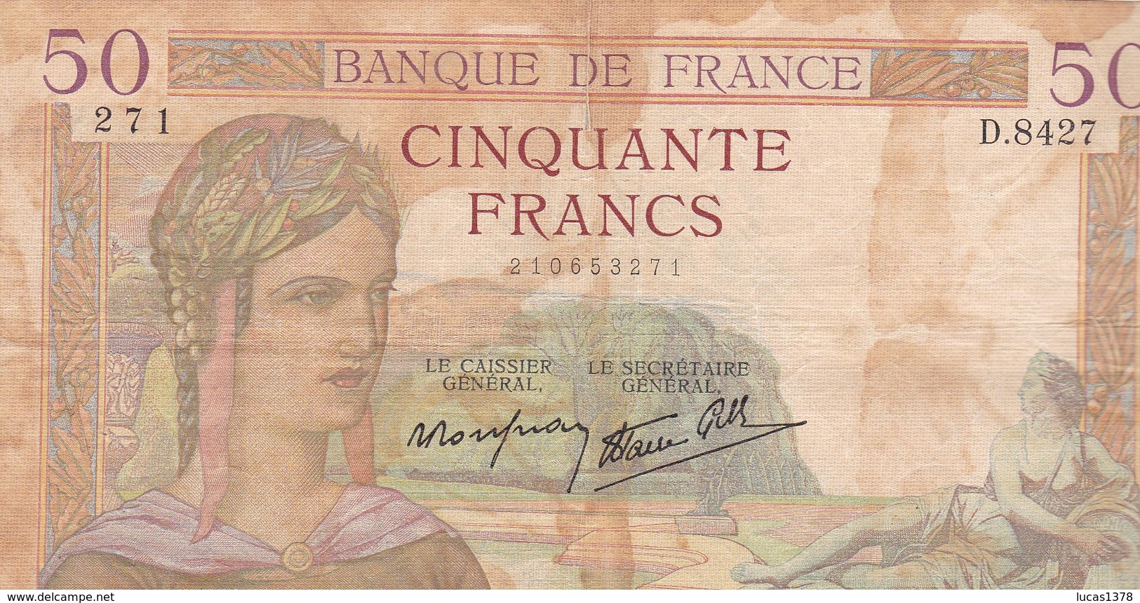 FRANCE / 50 FRANCS / CERES / 15/12/1938 / - 50 F 1934-1940 ''Cérès''