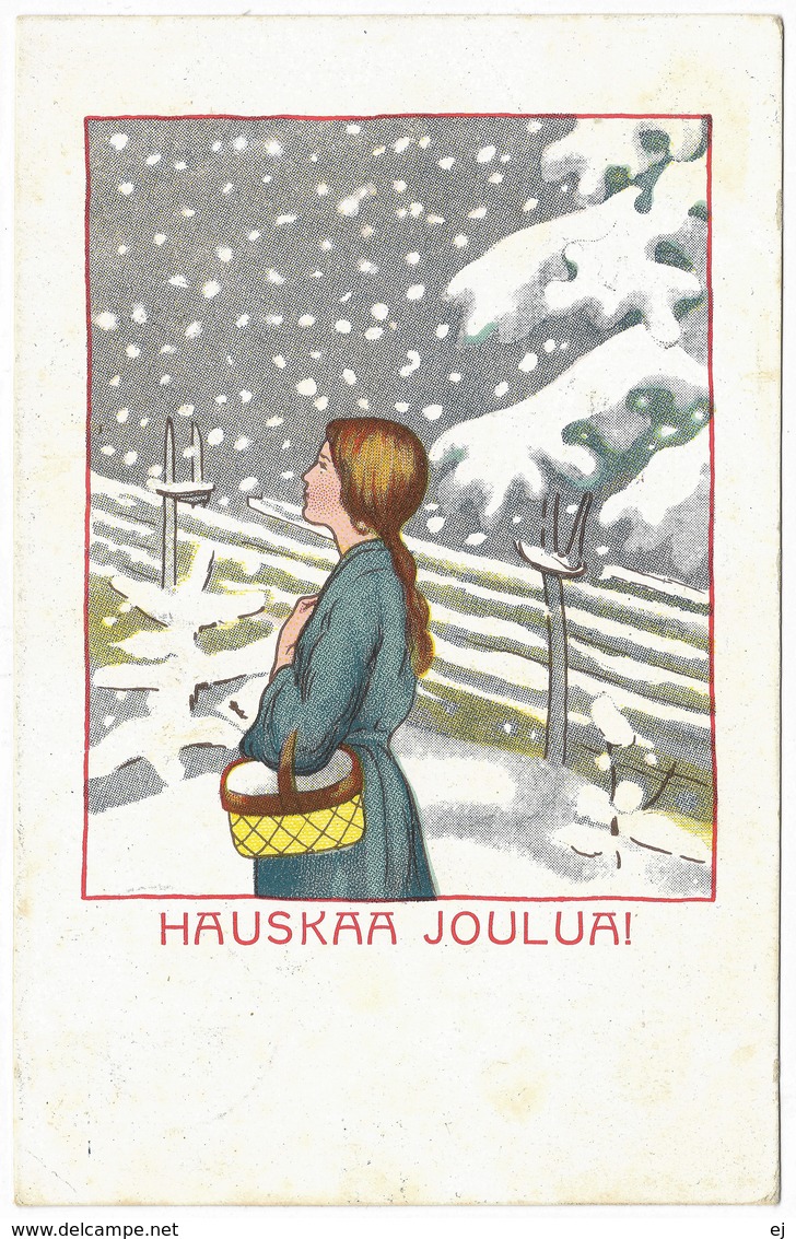 Hausakaa Joulua! - 1910 - Suomi Finland - Woman Basket Snow Scene - Other & Unclassified