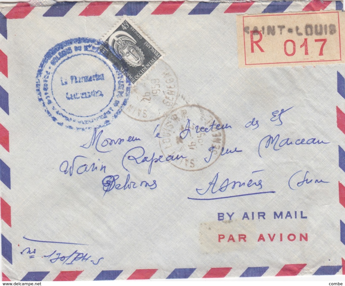 FRENCH COLONIE. AOF. COVER SERVICE. REGISTERED  ST LOUIS  TO FRANCE     / 4 - Sonstige & Ohne Zuordnung