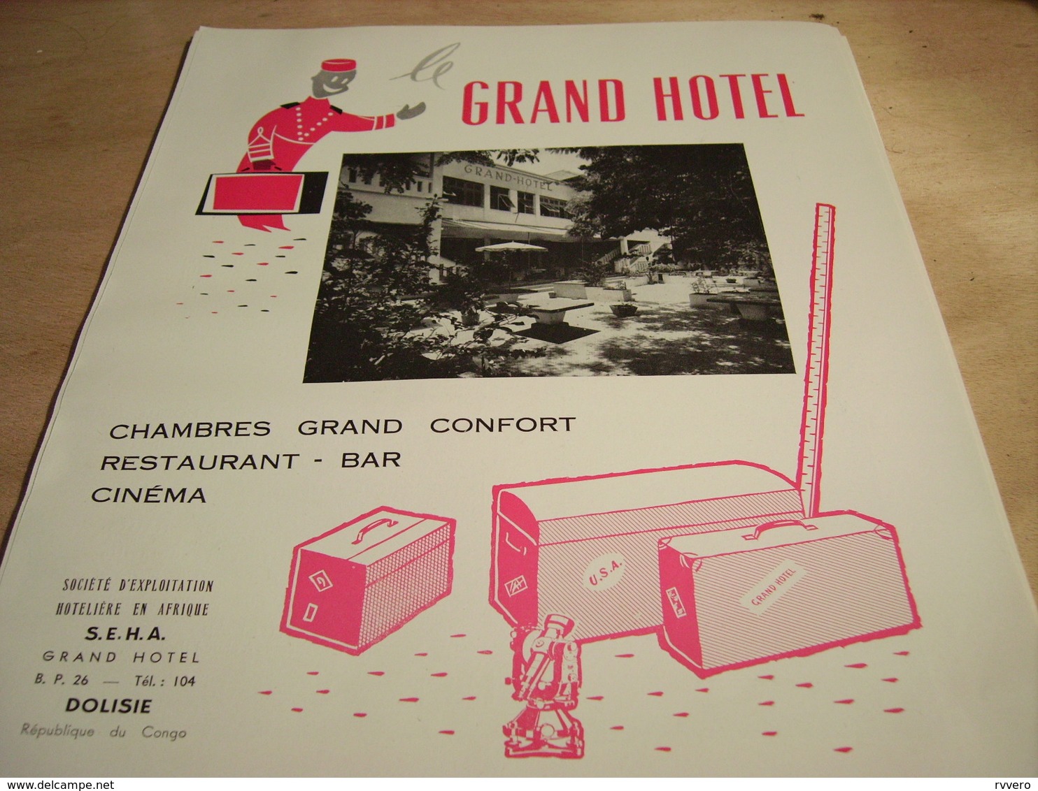 ANCIENNE PUBLICITE LE GRAND HOTEL DOLESIE REPUBLIQUE DU CONGO 1960 - Publicités